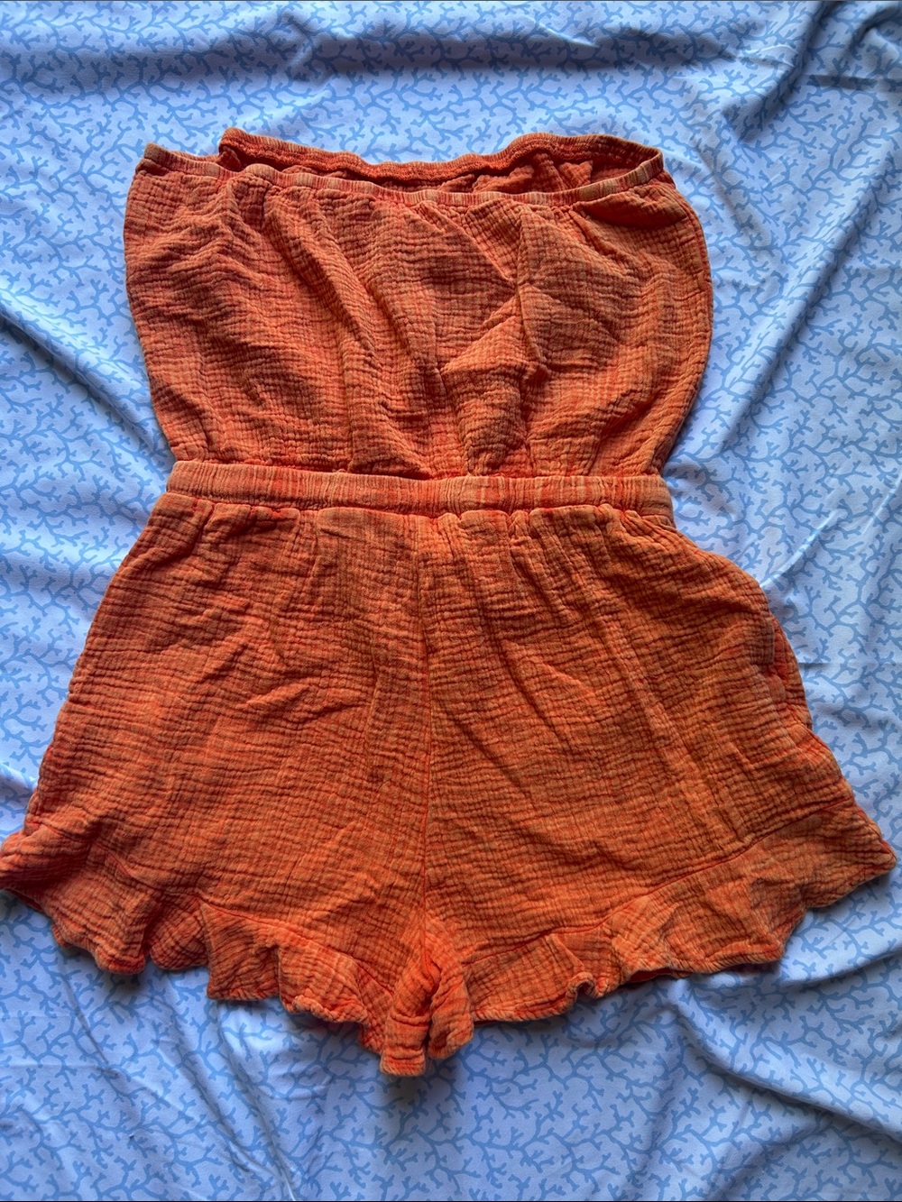 Strapless Orange Ruffle-Hem Romper - Picture 3 of 3